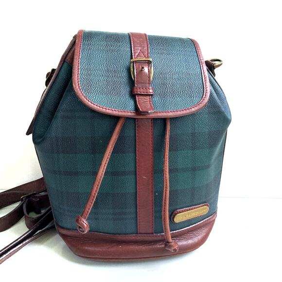 Vintage Polo Ralph Lauren Blackwatch Plaid Convertible Backpack w/ Leather Trim - Picture 1 of 16